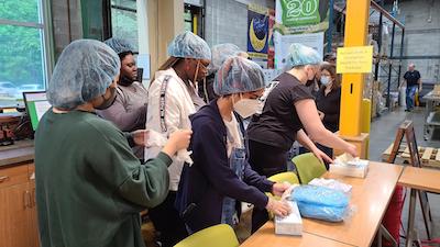 large group of students working at a table