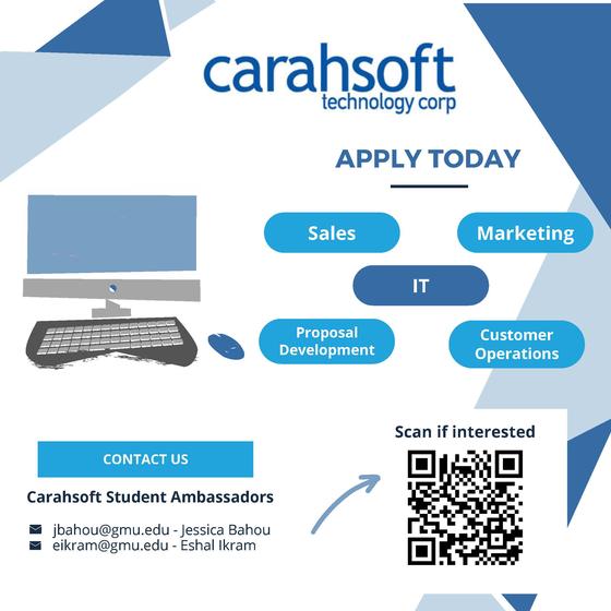 Flyer encouraging students to fill out the interest form linked above if they are interested in hearing about Carahsoft employment opportunities.