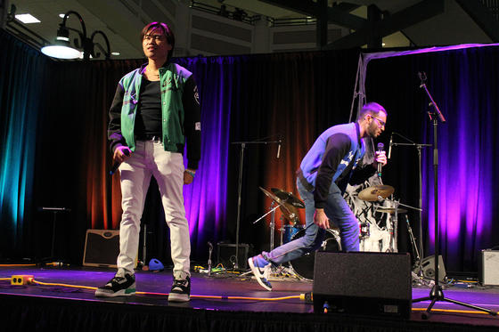 Salenga, left, performs on stage at Graveyard Smash